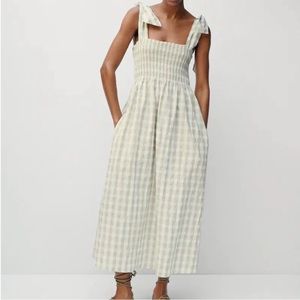 Mango Vichy Gingham Check Midi Dress